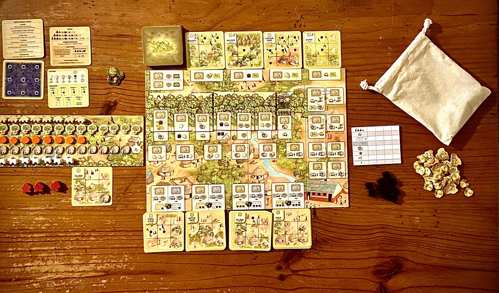 Image of the setup for the tabletop game Atiwa