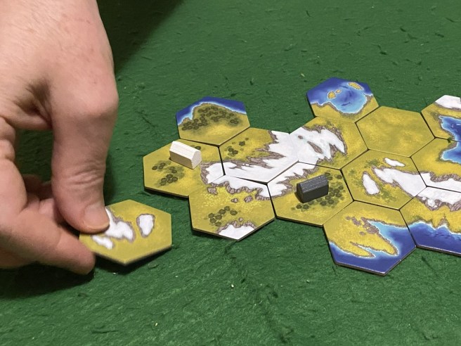 photo of tile placement during the tabletop game Small Fjords