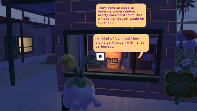 Screenshot from Letters to Arralla showing a conversation between a turnip and a parsnip