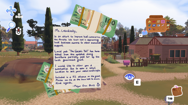 Screenshot from Letters to Arralla showing a letter with money inside
