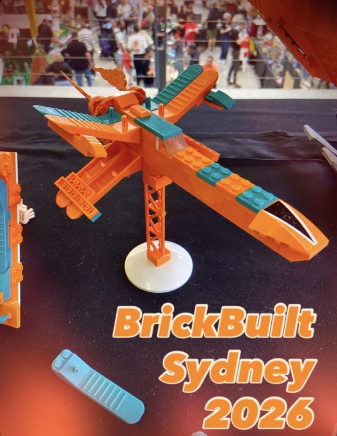 Image of Star Wars X-Wing made from orange LEGO separators