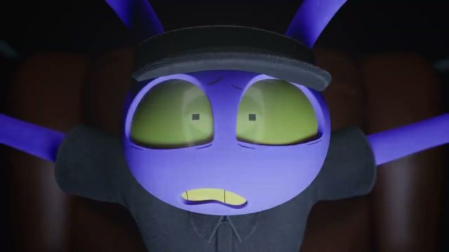 Screenshot image of Jax from The Amazing Digital Circus Episode 4 showing fear while looking directly at camera